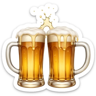 two clinking beer mugs with foam splashing, apple emoji style sticker