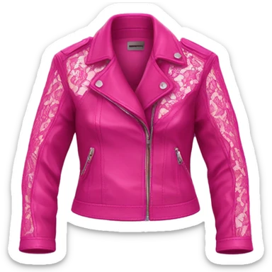 Realistic isolated open magenta feminine fashion leather jacket with hot pink lace. sticker