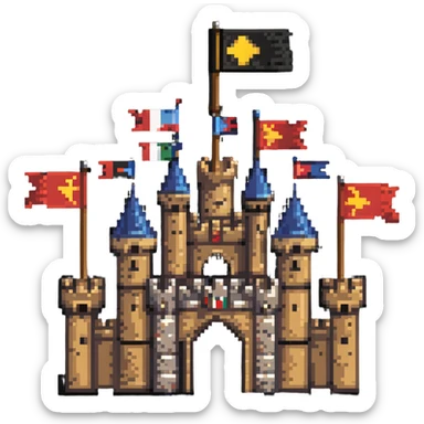 rustic wooden castle with flags sticker