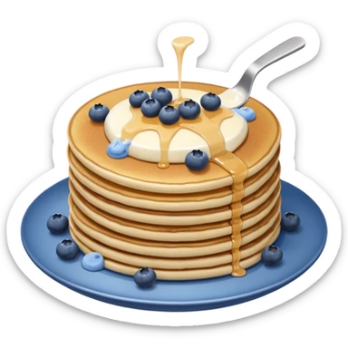 A pancake with blueberries and a glass of milk on the side sticker