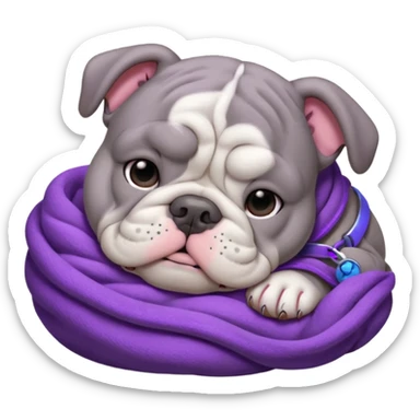 gray bulldog puppy sleeping with a purple collar on sticker