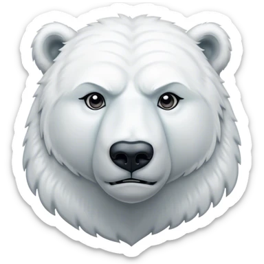 Cinematic Noble Polar Bear Portrait Emoji, Poised and regal, with a strong, muscular build cloaked in thick, snowy fur and piercing, determined eyes, Simplified yet sharp and sophisticated features, highly detailed, glowing with a soft, dignified polar glow, high shine, intelligent and majestic, stylized with an air of arctic authority, focused and commanding, soft glowing outline, capturing the essence of a watchful and confident guardian that feels as though it could step out of the screen with effortless authority! sticker