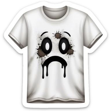A white T-shirt heavily stained with black dirt and grime. The fabric is covered in dark smudges, making it look extremely dirty and worn out sticker