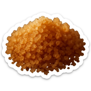 Make the golden-brown sugar pile grains less fine and slightly larger, keeping a warm amber tone, matte, lightly clumped, natural molasses look, no spoon, bowl, or packaging, soft lighting, subtle shadows, transparent background, emoji scale. sticker