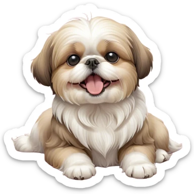Cinematic Cute Yawning Shih Tzu Portrait Emoji, Head gently tilted with an irresistibly cute yawn and sleepy, half-closed eyes, showcasing a luxurious, fluffy fur in gentle pastel tones, simplified yet endearingly detailed, glowing with a soft, drowsy radiance, high shine, exuding tender, sleepy charm, styled with a delicate, soft glowing outline, capturing the essence of a Shih Tzu caught in a moment of adorable, sleepy bliss! sticker