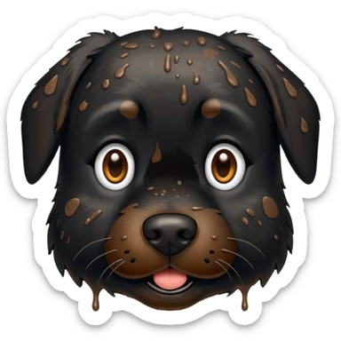 very muddy and dirty black dog face sticker