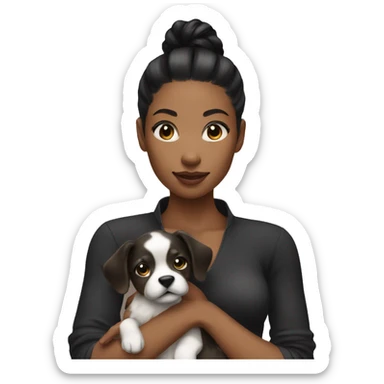 Dark Woman black high ponytail holding a puppy sticker
