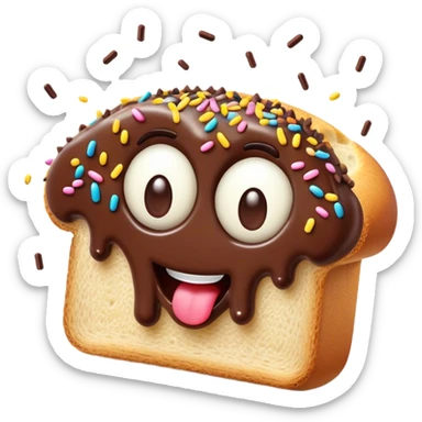 Cinematic Realistic Hagelslag Treat Emoji, depicted as crunchy chocolate sprinkles on buttered bread rendered with vivid textures and playful, inviting lighting. sticker