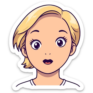 blonde girl with grey eyes doing skincare with surprised face sticker