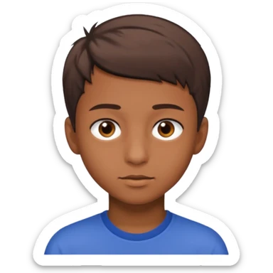 teenage boy with very short gradient hair, brown eyes and long sticker