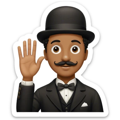 A black Jewish person with a Charlie Chaplin mustache and right hand up  sticker