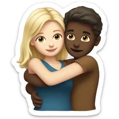 White skin Boy with dark brown hair hugging a girl with blonde hair  sticker