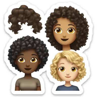 Friend group all girls 2 short hair blond, one very curly haired brunette and one very dark brown haired girl sticker