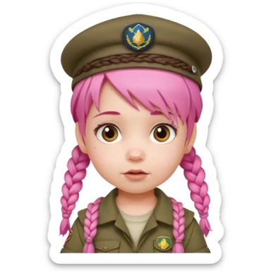 very small baby scout girl with pink hair and scout hat and braids sticker