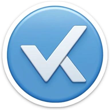 A white right tick symbol on blue circle sticker