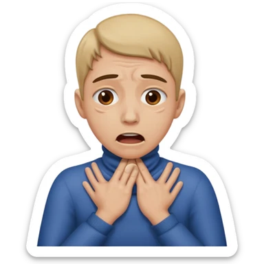 a bust of a person pretending to strangle themselves sticker