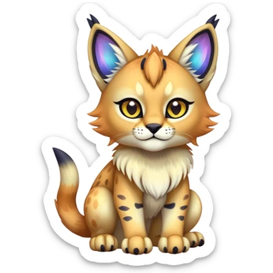 An iridescent transparent luminescent colorful chibi cute cool fantasy-lynx-caracal-serval-fakemon-creature-hybrid sticker