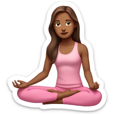 girl with brown long hair and brown eyes wearing pink yoga clothes meditating  sticker