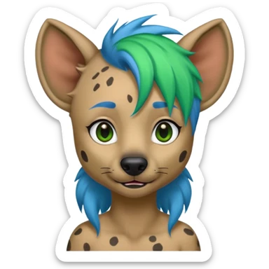 hyena with feminine  blue and green hair sticker