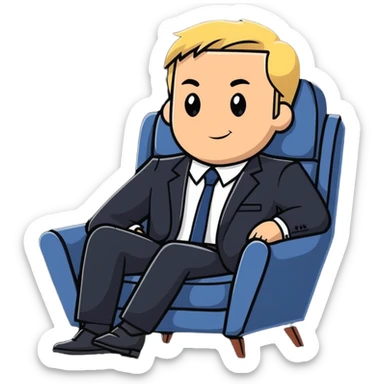 blonde business man in suit relaxing in chair at beach resort, vacation vibes sticker