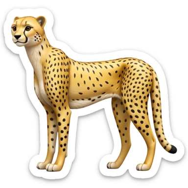 cinematic-cheetah-realistic-full-body-standing-emoji,-slim-and-athletic-frame-poised-for-action,-long-tail-curving-slightly,-head-tilted-dramatically,-sleek-golden-fur-with-black-spots,-piercing-amber-eyes,-simplified-yet-realistic-focused-features,-highly-detailed,-glowing-with-an-almost-sarcastic-glow sticker