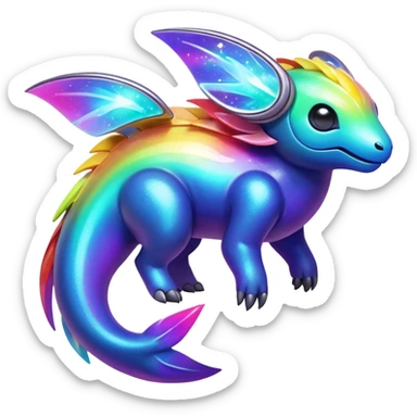  Shiny sparkly transparent bioluminescent luminescent vibrant bright pastel dark exotic iridescent colorful nebula rainbow gradients cyber-Protogen-Fakémon-Pokémon-Vernid-creature sticker