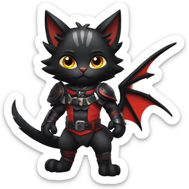 Cool Edgy Warrior Litten-Nargacuga-Cat with black bat-wing-ears with a red harness full body sticker