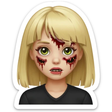 create a emoji zumbi girl with blonde hair and bangs, black clothes anf hazel eyes sticker