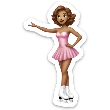 Light Skin tall woman with brown hair ice skating with pink ice skates in a pink sparkly dress posing  sticker