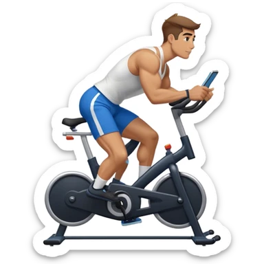 buff guy blue shorts black stationary bike sticker