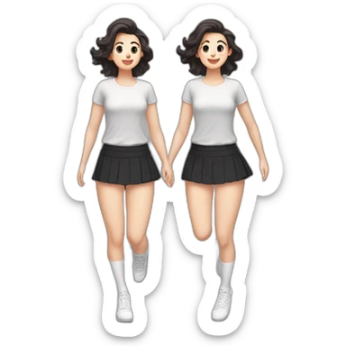 full-body-caucasian-curvy-beauty-jumping-short-black-skirt-back-and-front-views-strong-wind-white-knickers-long-white-socks sticker