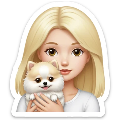 blond hair girl holding a white pomeranian   sticker