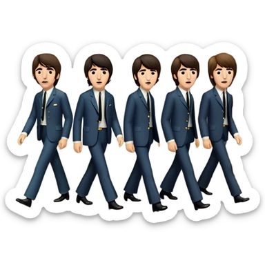 Cinematic Realistic The Beatles Abbey Road Scene Emoji, depicting the legendary band of four crossing the iconic zebra-striped street in their classic outfits, exuding effortless charisma and musical legacy. The scene is bathed in warm, nostalgic lighting with rich textures that capture the essence of 1960s rock history. sticker