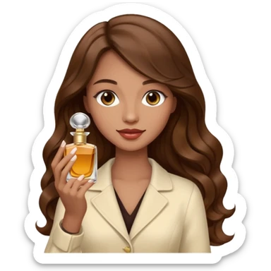 Half body pretty long hair woman holding parfume sticker