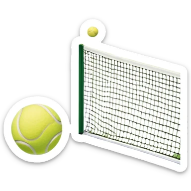 A tennis court with perfectly marked lines and a tennis ball resting near the baseline. The scene highlights the open space of the court, with a net dividing the two sides, capturing the focus and athleticism of the sport. sticker