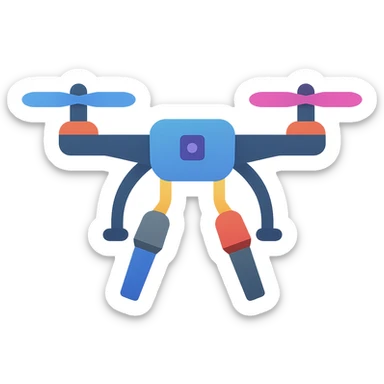 detailed multicopter drone with attached microphones, vibrant colors sticker