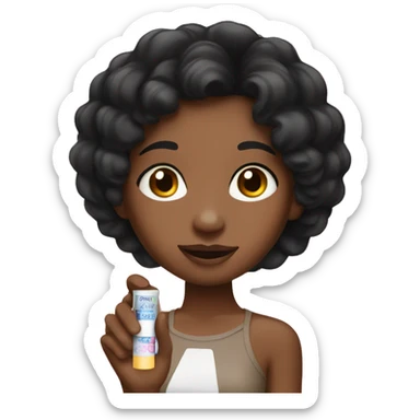 Brown skin girl with straight black hair holding lip balm  sticker