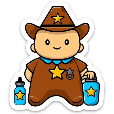 sheriff badge with star and baby feeding bottle in center sticker