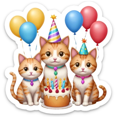 3 cats and a kitten at a birthday party sticker