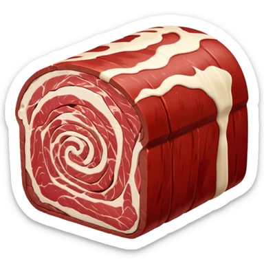 raw beef roast, thick cylindrical shape, deep red muscle tone, light marbling, thin creamy white fat layer on one side, smooth firm surface, slight natural grain, no string, tray, or garnish, soft lighting, subtle shadows, transparent background, emoji scale sticker