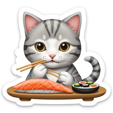 grey tabby kitten eating sushi sticker