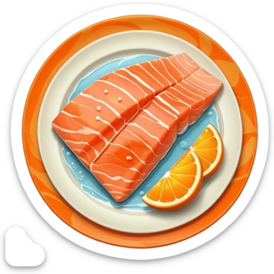 create a Slice of Salmon

Camera angle: slightly elevated top-down view with a gentle bird’s-eye perspective (about 15–20°), identical perspective and scaled do not add anything  on plate only the slice of salmon  sticker