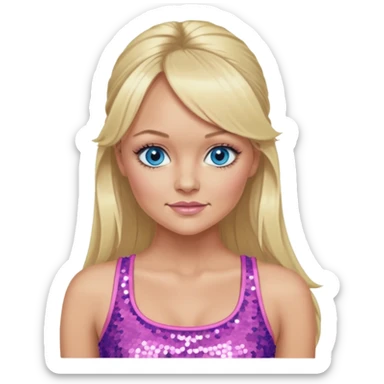 Emma Bunton with long blonde ponytail hair, blue eye, pink sequin crop top sticker