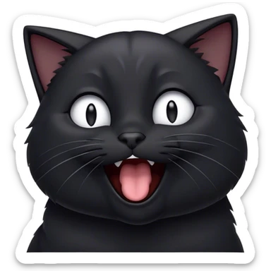 Cinematic Comical Black Cat Portrait Emoji, Head tilted dramatically while yawning exaggeratedly, sleek black fur with subtle hints of dark gray, Simplified yet hilariously adorable features, highly detailed, glowing with an almost sarcastic glow, high shine, a mix of lazy and curious, stylized with a touch of playful whimsy, bright and alert but with a comical expression, soft glowing outline, capturing the essence of a mischievous yet overly dramatic kitten, so funny it feels like it could leap off the screen and sassily demand attention! sticker