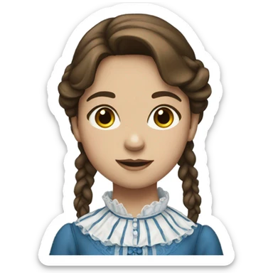 girl with brown hair and blue Victorian dress sticker