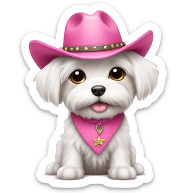 Cute small Maltese puppy wearing pink cowboy hat sticker