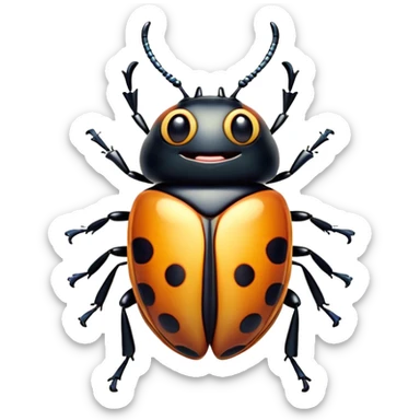 Cinematic Cheeky Beetle Portrait Emoji, Head tilted dramatically with an exaggeratedly shocked expression, featuring a compact, shiny body with wide, comically expressive eyes full of playful disbelief and subtly animated, ornate patterns, Simplified yet hilariously expressive features, highly detailed, glowing with a slightly sassy reflective glow, high shine, dramatic yet playful, stylized with an air of cheeky insect mischief, soft glowing outline, capturing the essence of a meme-worthy beetle that looks ready to scurry its way into viral fame! sticker