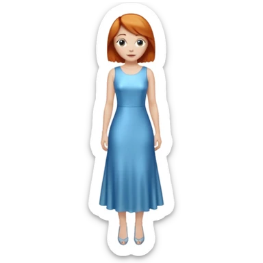 woman lshort ginger hair blue shiney long dress full body sticker