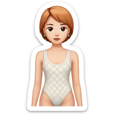 Women’s white weaved tank top body suit with brown beads going down only the front middle sticker