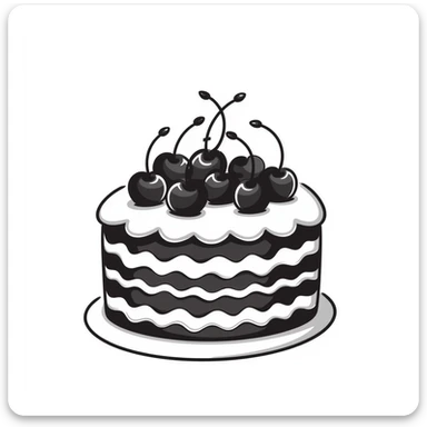 Hand-drawn whole chocolate cake with cherries on top sticker